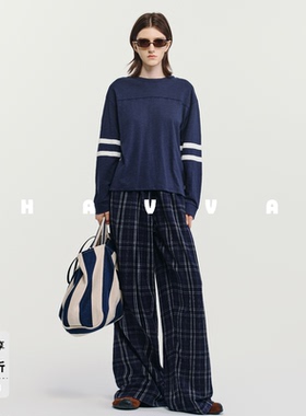 HAVVA休闲长袖T恤宽松舒适精梳长绒棉女士上衣2026春季T3-4680