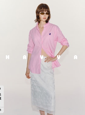 HAVVA慵懒版型清新格纹休闲叠穿翻领衬衫女士上衣2026秋季C3-4665