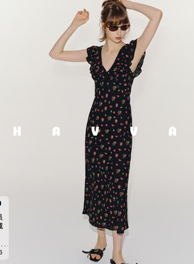 HAVVA前后两穿碎花连衣裙荷叶边修身显瘦长裙2026夏季Q3-23950