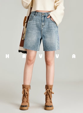 HAVVA水洗做旧牛仔短裤直筒宽松女士裤子2025夏季KD12090