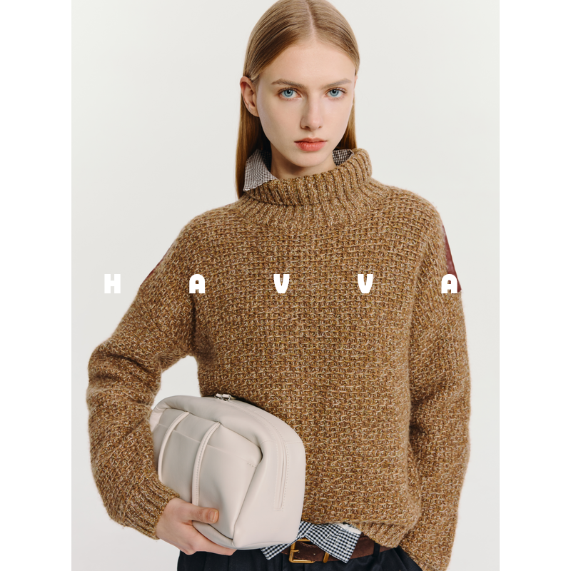 HAVVA宽松慵懒感高领毛衣套头针织衫女士内搭上衣2025冬季M3-2820