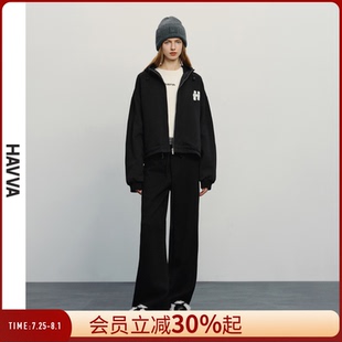 拉链女士上衣2025秋季 HAVVA好穿搭连帽卫衣外套休闲开衫 W15160