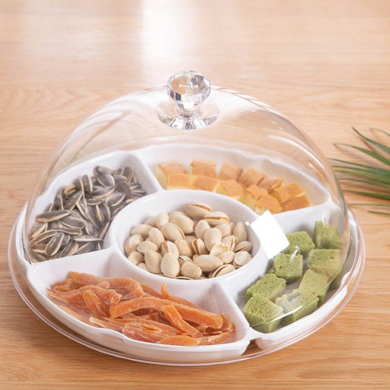 水果盘超市促销试吃盘带盖圆形分格点心面包甜品展示盘小吃保鲜盖