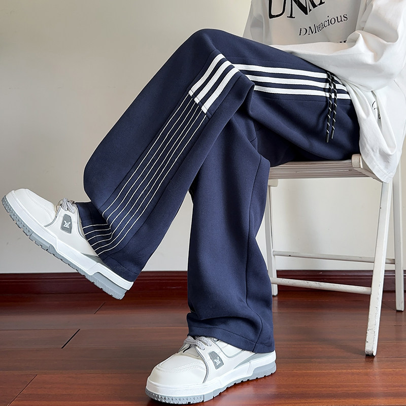 裤子男秋冬季2026新款美式三条杠运动裤ins高街宽松休闲直筒长裤
