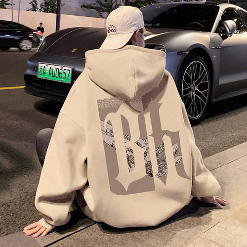 潮流印花宽松卫衣帅气连帽外套