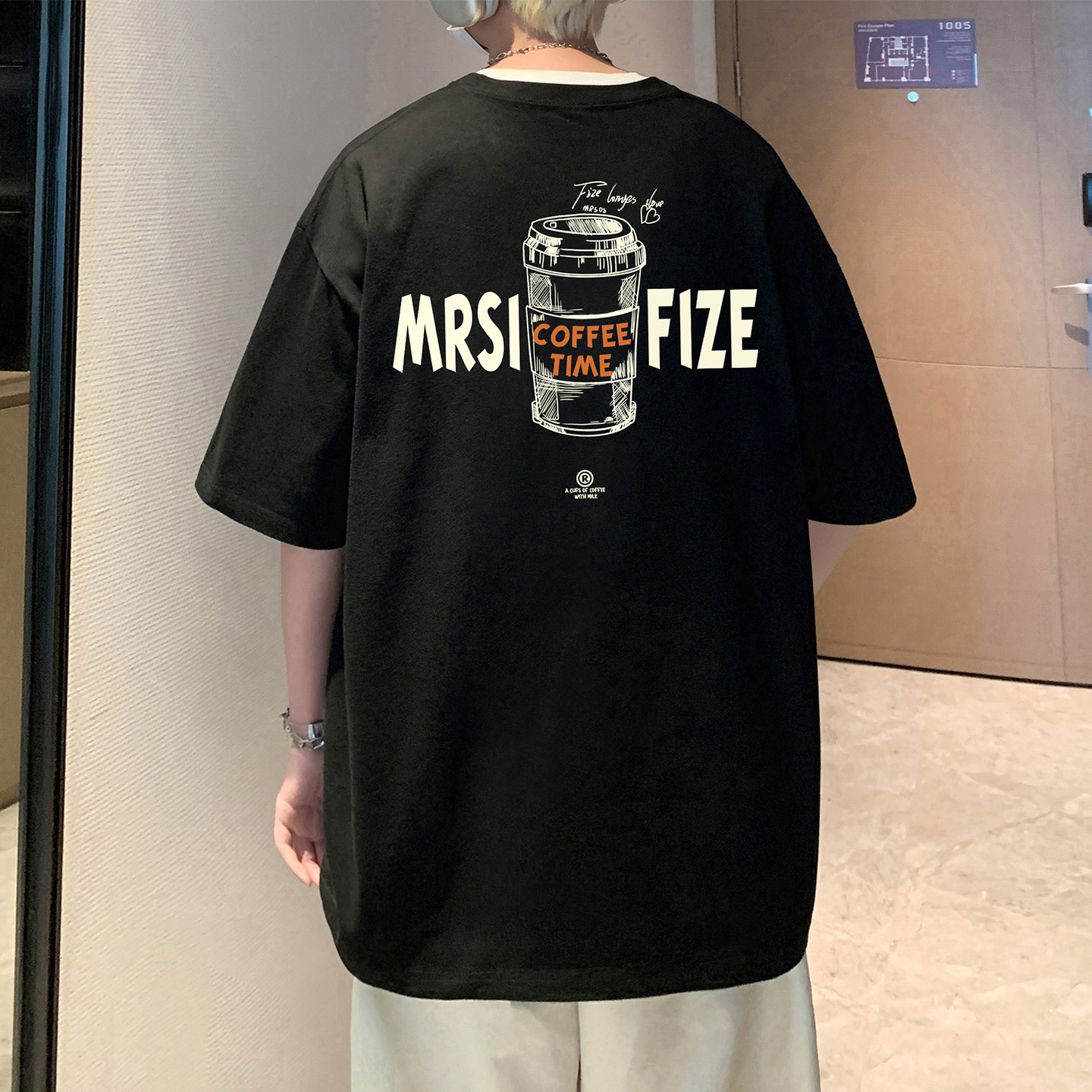 短袖t恤男夏季新款重磅纯棉美式大码内搭打底衫宽松印花半袖体恤