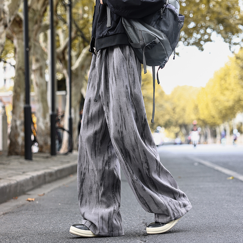 裤子男秋冬季2025新款休闲扎染直筒裤ins大码高街潮牌垂感长裤子
