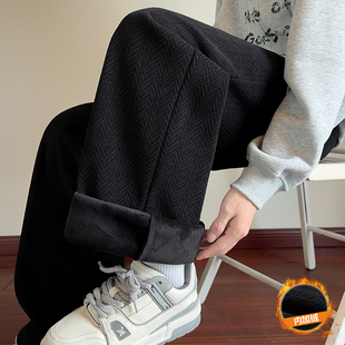 加绒厚款 直筒裤 休闲美式 裤 男生潮牌垂感裤 2025新款 大码 子男秋冬季