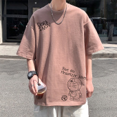 港风复古体恤衫 短袖 半袖 卡通印花纯棉宽松潮牌2026新款 t恤男夏季