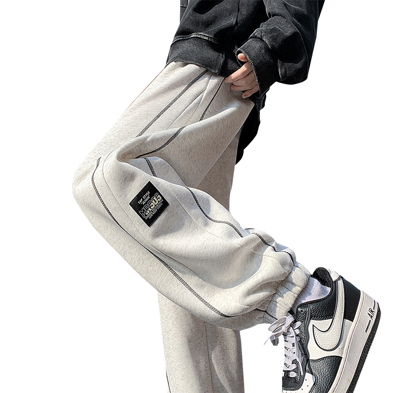 保暖加绒卫裤男秋冬款运动束脚宽松阔腿大码休闲男生加厚长裤子潮