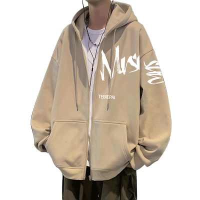 潮流字母印花连帽卫衣拉链开衫