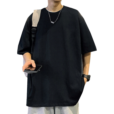 纯棉宽松短袖T恤男女百搭纯色款