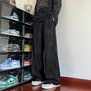 港风休闲扎染宽松休闲长裤 裤 水墨风腰带设计直筒裤 新款 子男秋冬季
