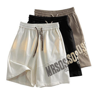 夏季薄款透气休闲短裤男潮流发泡印花复古高街阔腿运动五分裤子5