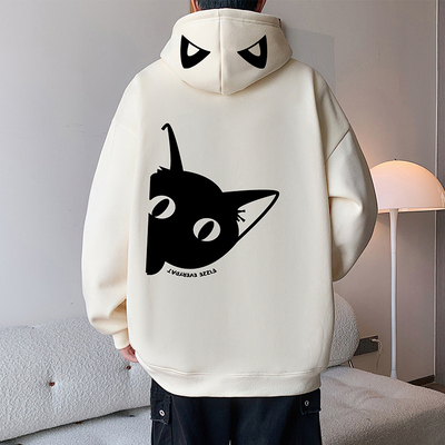 连帽卫衣男秋冬季2025新款卡通猫咪青少年重磅宽松衣服男生外套潮