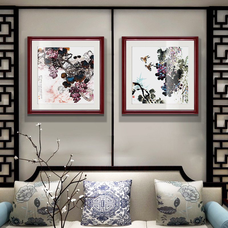 现代中式国画水墨葡萄装饰画客厅沙发背景墙装饰餐厅饭厅挂画壁画