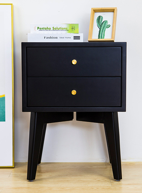 卧室北欧简约网红床头柜实木黑色白色柜子储物床头收纳柜边柜角柜