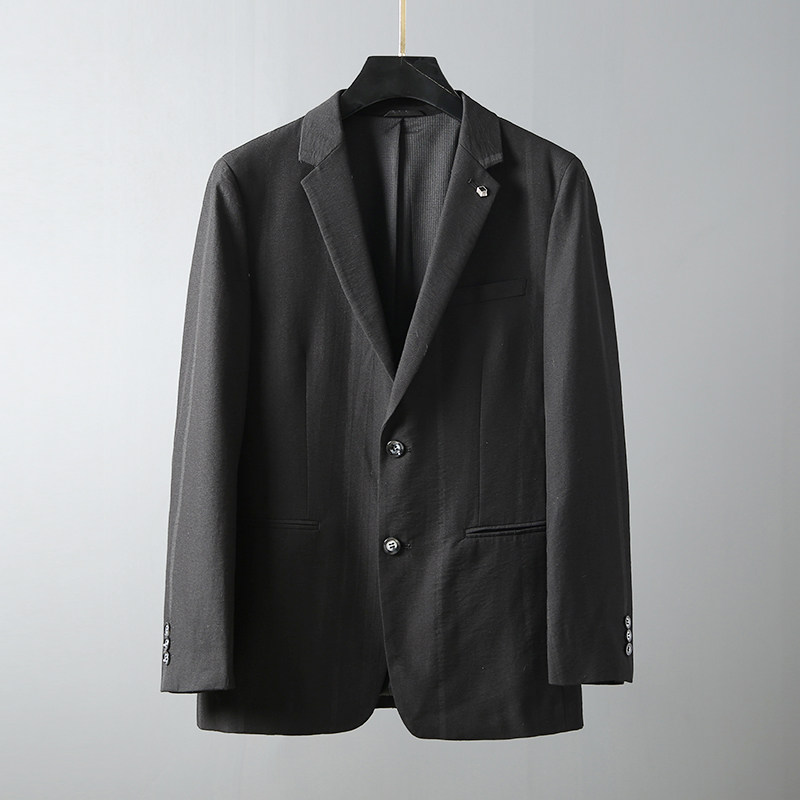春秋修身显瘦通勤百搭便西商务时尚帅气休闲黑色暗纹男士西装外套