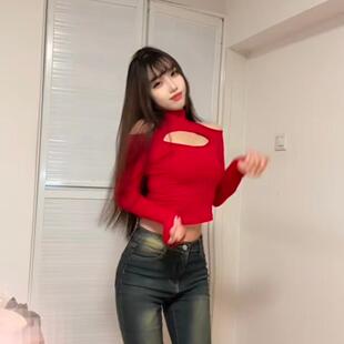 人棉螺纹1:1春季 长袖 T恤女设计感纯色时尚 百搭辣妹风上衣 新款
