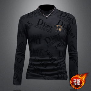 D332 2842 P100 镂空黑色 2025秋冬纯棉中领长袖打底衫 加绒加厚，男装T恤，电商D332