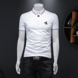 D3323309P65假模白色2024春夏丝光棉翻领短袖POLO衫刺绣潮，男装Polo衫，电商D332