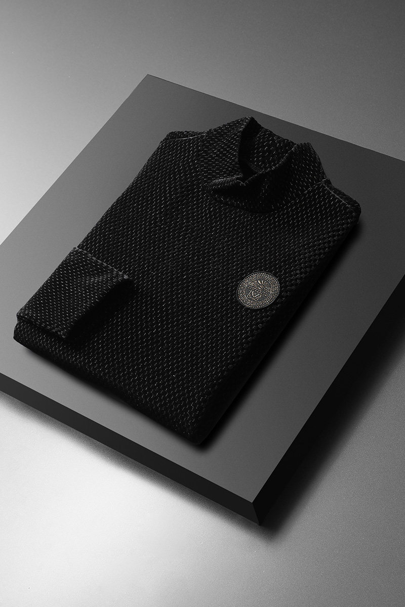 D3328308P100平铺黑色2021秋冬金丝绒中领长袖打底衫加绒潮,男装T恤,电商D332