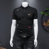 D3322235P80假模白色2023春夏丝光棉翻领短袖POLO衫刺绣男潮，男装Polo衫，电商D332