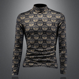 D33287451P100镂空黑色2024秋冬天丝棉中领长袖打底衫加厚潮，男装T恤，电商D332