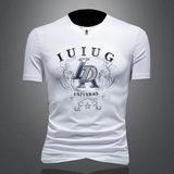 D33287118P75镂空黑色2024春夏丝光棉圆领短袖T恤烫钻男潮，男装T恤，电商D332