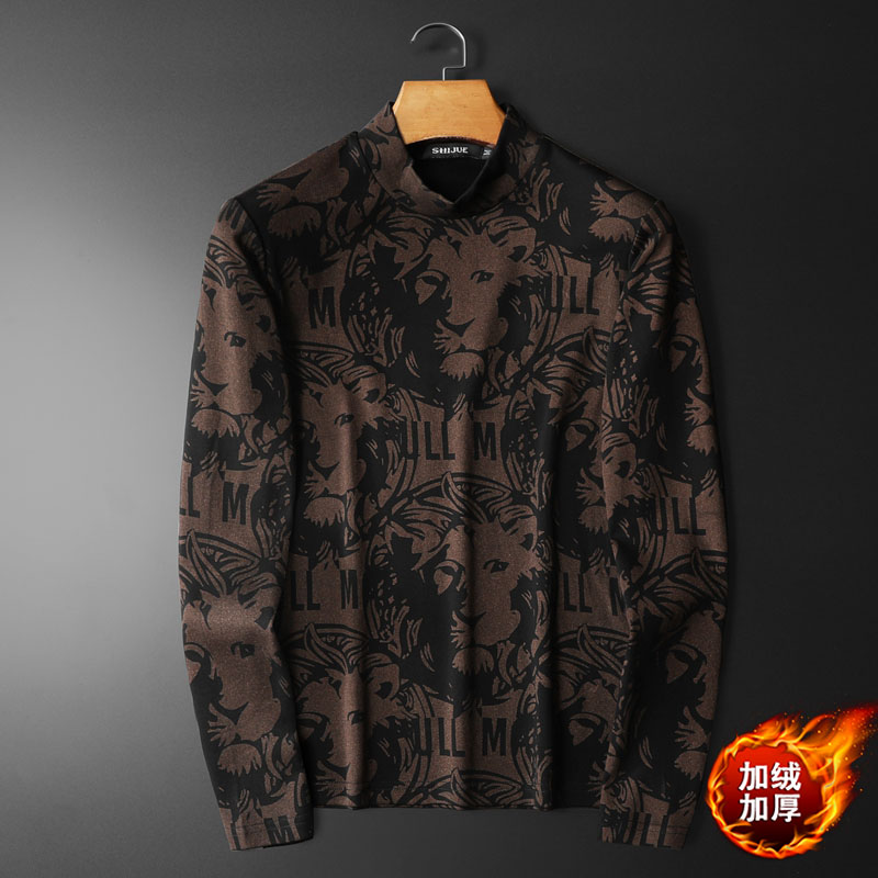 D332 2813 P100 平铺咖啡 2023秋冬纯棉中领长袖打底衫 加绒加厚图片