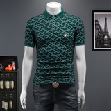 D3322415P75假模绿色2024春夏丝光棉翻领短袖POLO衫刺绣潮，男装Polo衫，电商D332