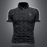 D3323359P80镂空绿色2023春夏丝光翻领短袖POLO衫刺绣潮，男装Polo衫，电商D332