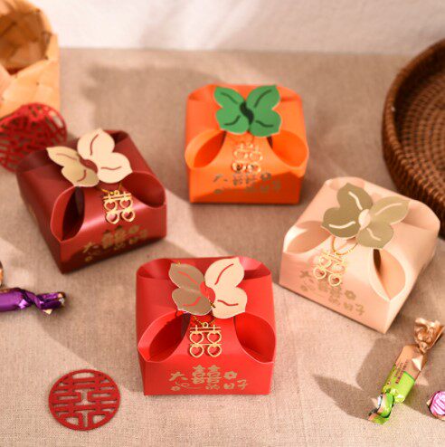 韩版结婚喜糖盒包装盒伴手礼盒子ins风好柿高级感酒红婚礼糖果盒