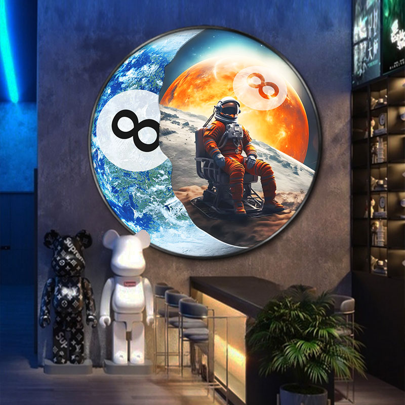 网红宇航员台球厅装饰画桌球室太空人壁画酒吧棋牌会所氛围灯挂画