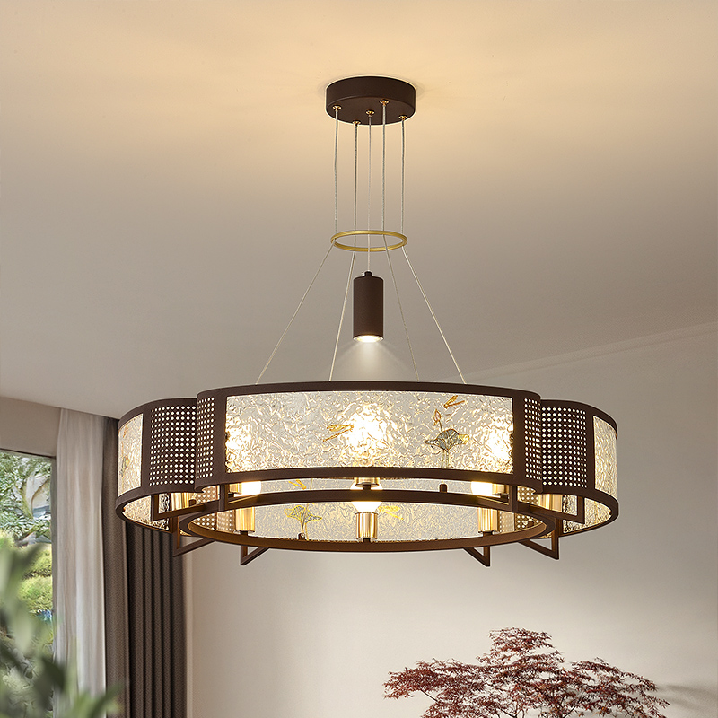 新中式客厅吊灯餐厅餐桌灯新款中国风禅意圆形酒店饭店圆桌卡座灯