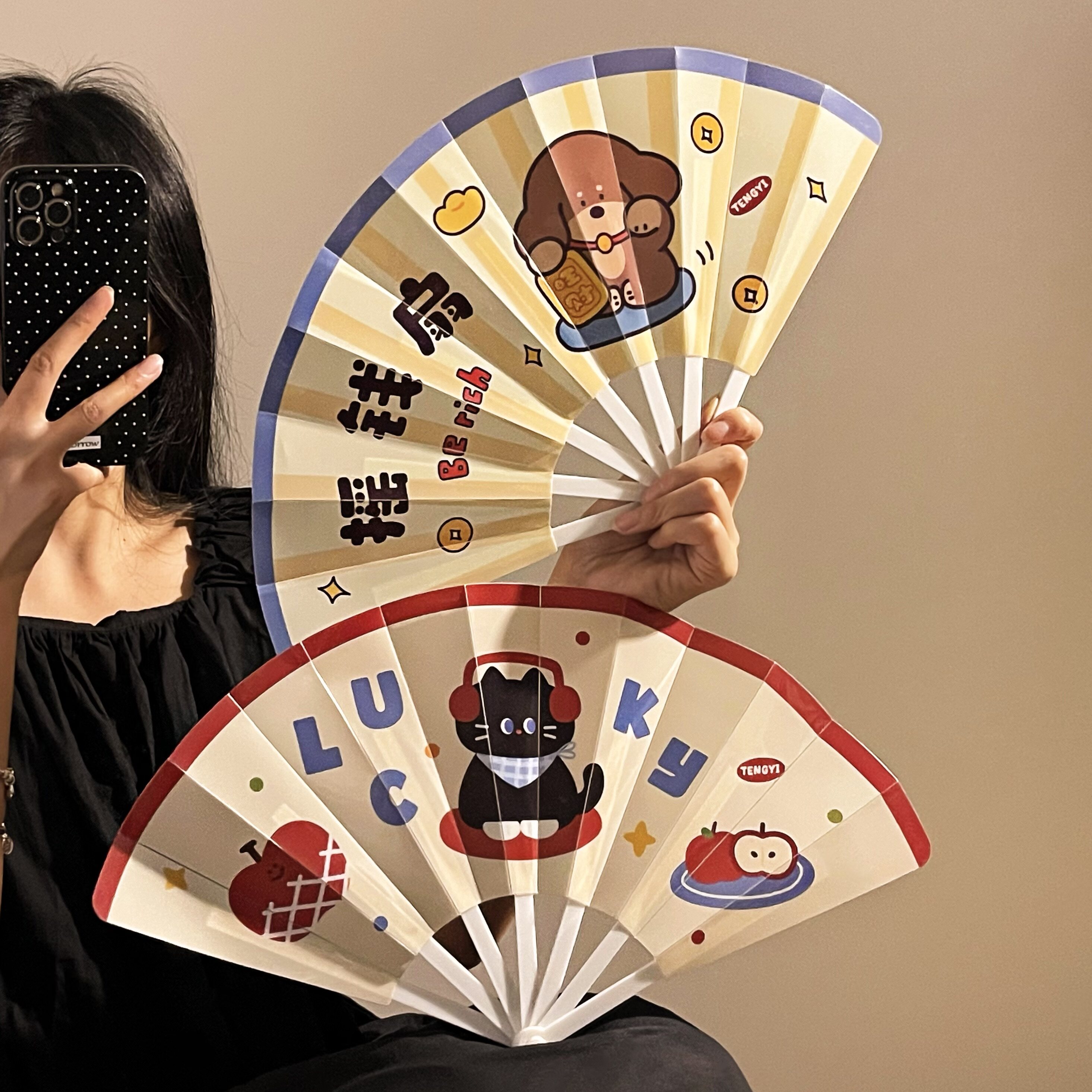 夏季手持七折扇可爱卡通折叠扇子图片