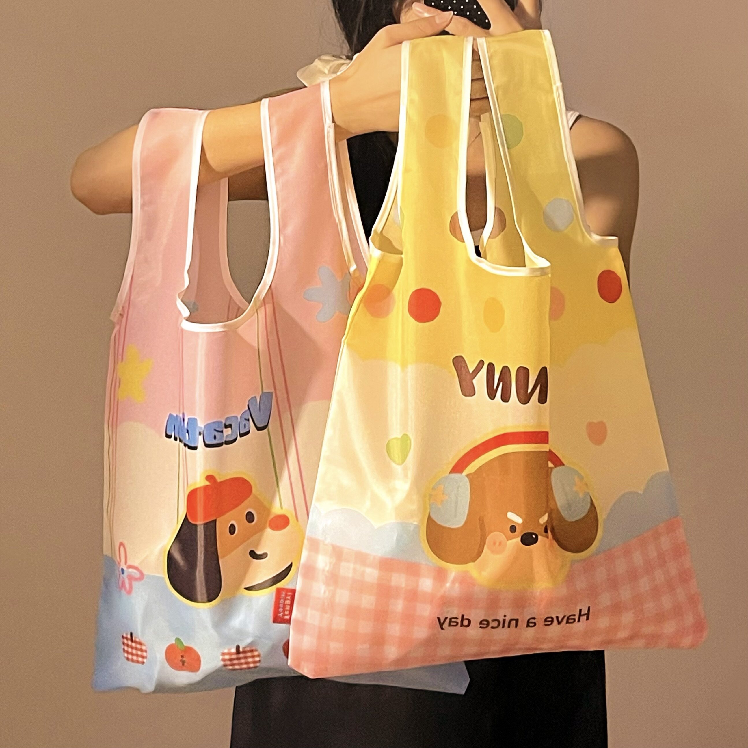 可爱购物袋大容量可折叠手提袋环保袋女防水便携超市买菜收纳袋子