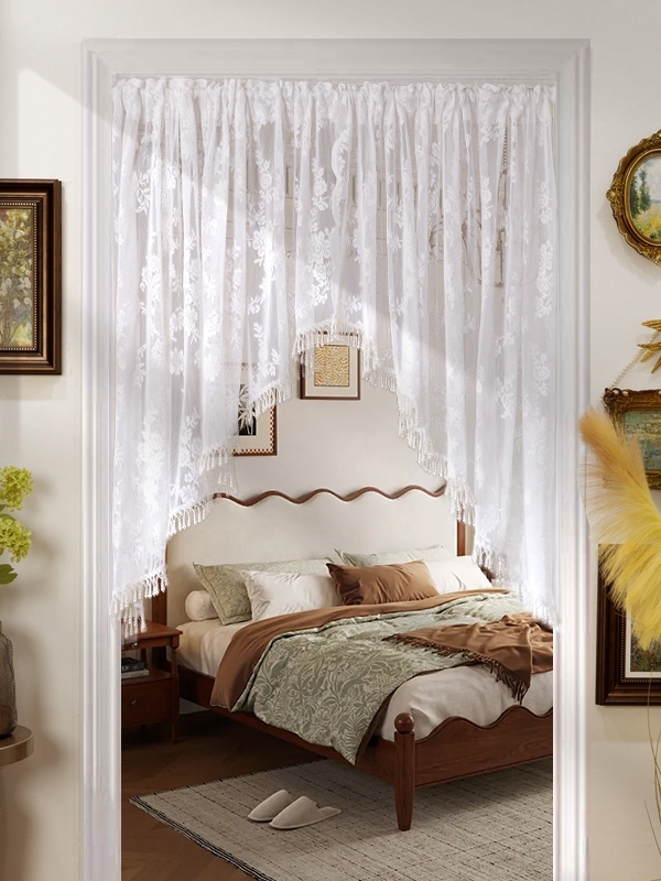 门帘三角帘半帘纱帘2025新型免打孔蕾丝小帘弧形隔断帘装饰短帘