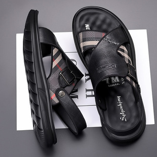 克恩 阿迪达头层牛皮凉鞋男透气软底露指休闲沙滩鞋凉鞋真皮拖鞋