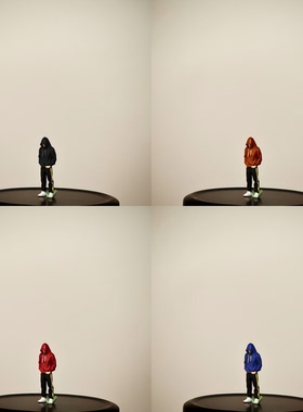 1:64比例 红蜡白膜卫衣男微缩人偶仿真场景模型现代人偶沙盘