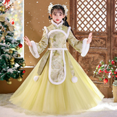中国风过年新年冬装 加绒加厚古装 儿童拜年服唐装 女童汉服2025新款