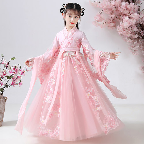 汉服女童襦裙长袖风超仙樱花古装