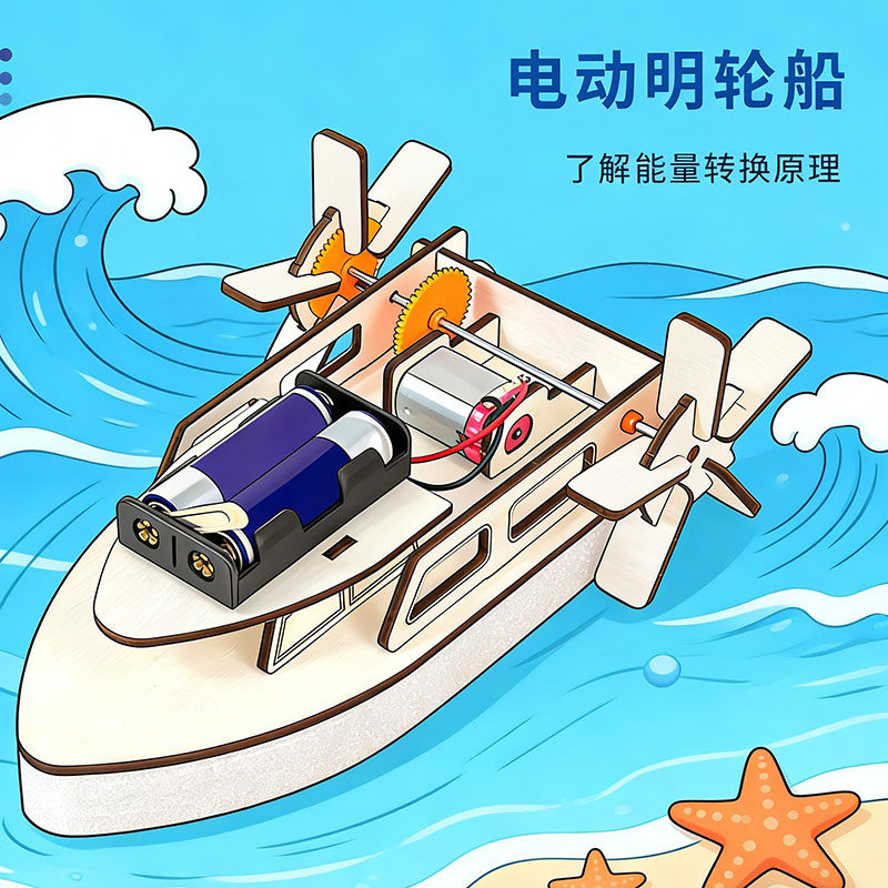 电动明轮船科学小制作气垫快艇船模型手工教具材料科学小实验套装