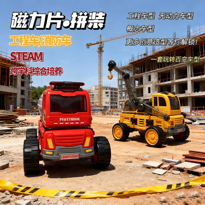 儿童磁力玩具车男孩积木拼装工程变形金刚宝宝机器人礼物礼品