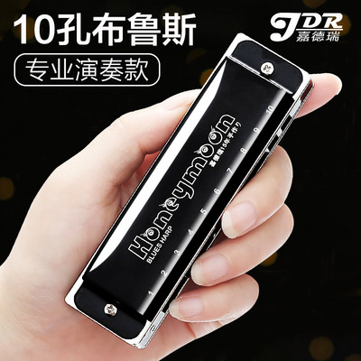 嘉德瑞 布鲁斯口琴蓝调10孔C调男士十孔初学者入门儿童专业演奏级
