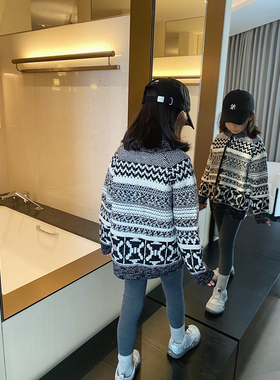YUSONG◆2025冬季新款男童女童装复古费尔岛毛衣针织开衫外套加厚