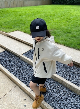 YUSONG◆春秋装新款女儿童装休闲洋气拉链防水连帽冲锋衣男童外套