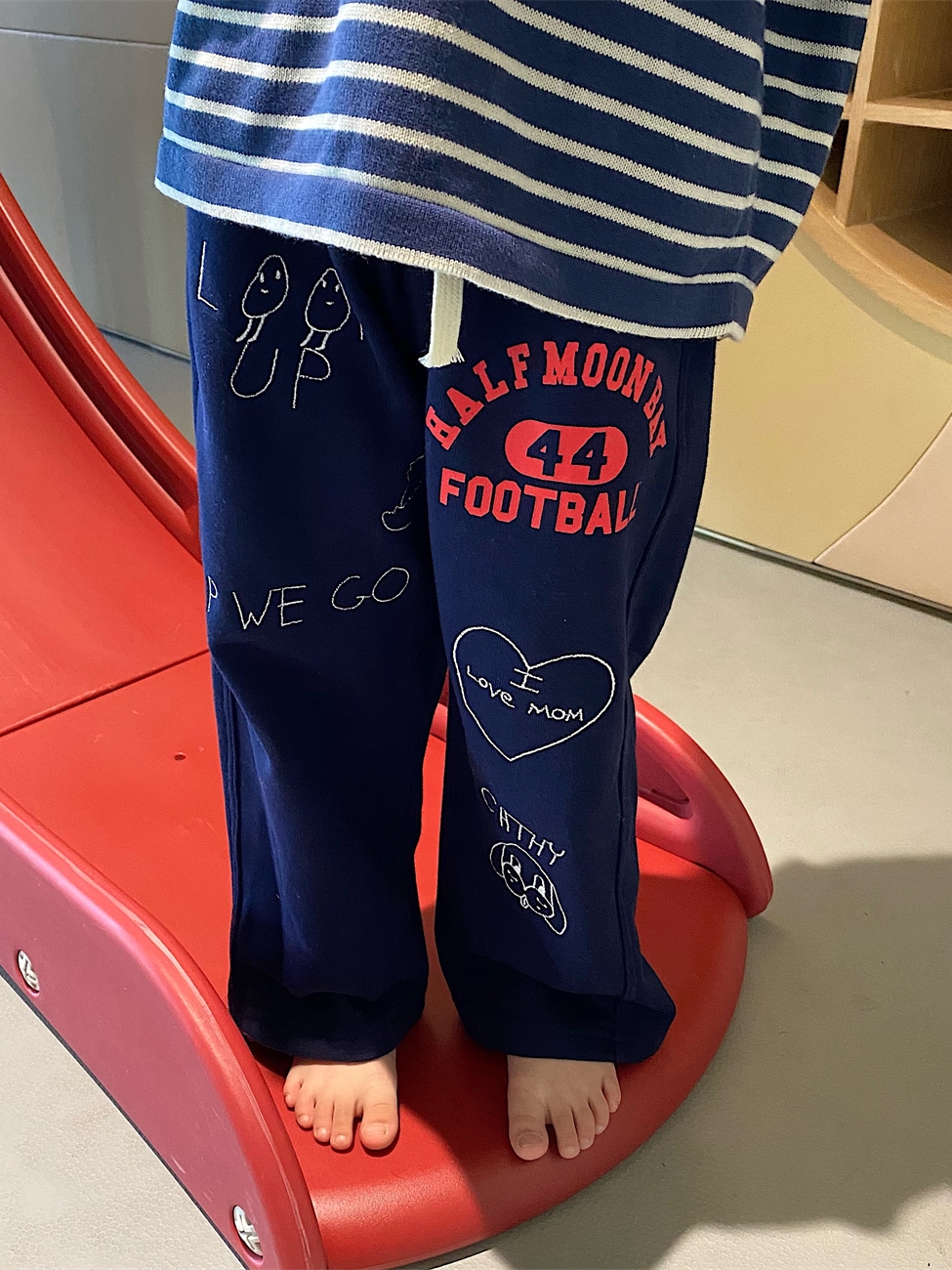 YUSONG◆秋季新款男女儿童装休闲系带直筒卫裤涂鸦刺绣宽松长裤子