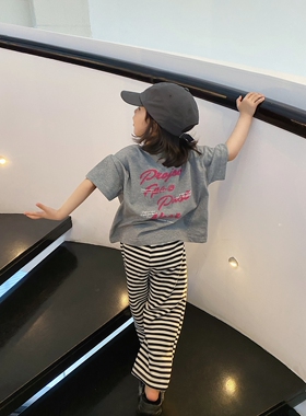 YUSONG◆2026夏季新款女儿童装休闲男宝宝黑白条纹防蚊阔腿裤薄款