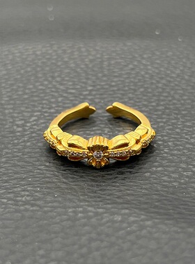 克罗泰银复古做旧！金色窄版鸢尾戒指 个性百搭款